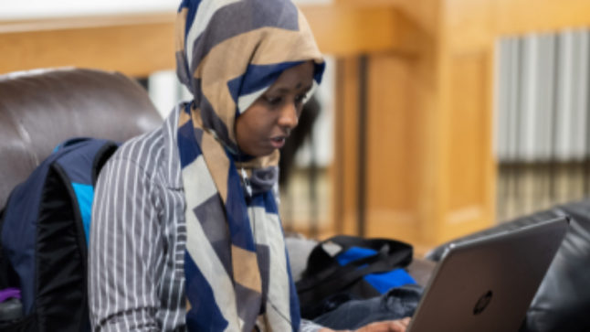 A student working at a computer