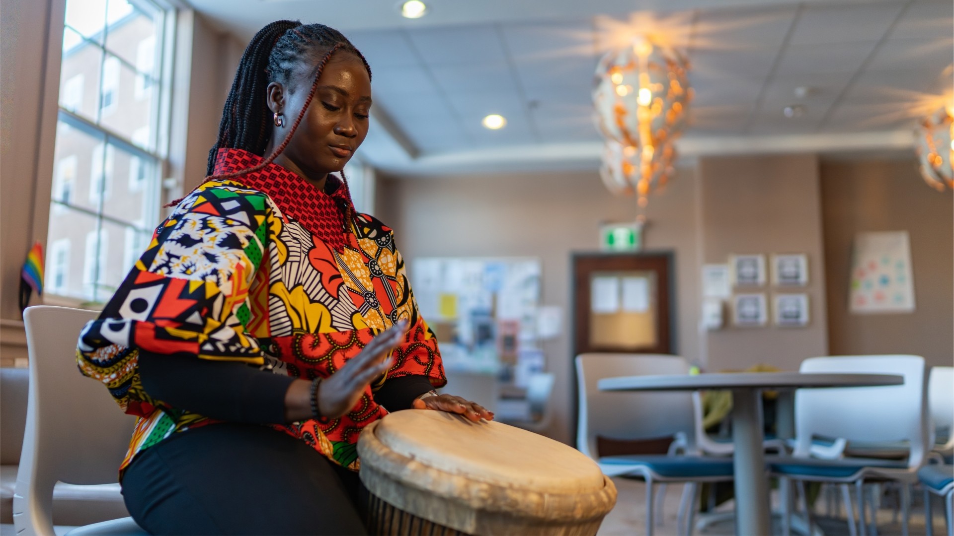 African drummer at Dr. Agnes Calliste Academic and Cultural Centre