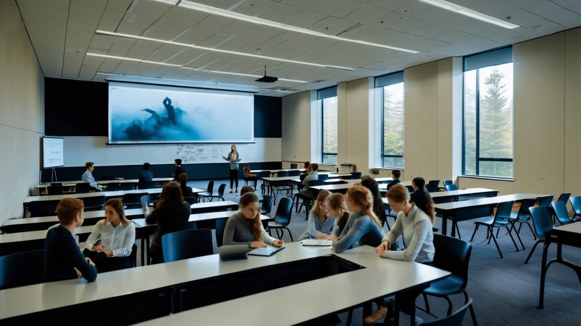 Rendering of classroom in Victor Phillip Dahdaleh hall