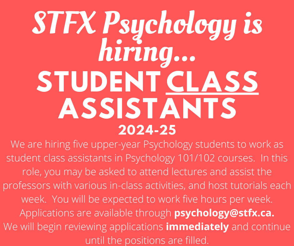 Advertisement: StFX Psychology Student Class Assistants