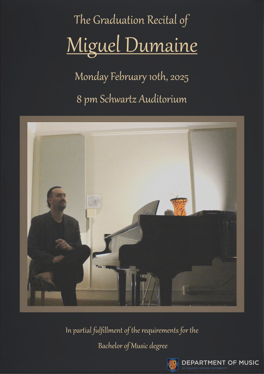 Miguel Dumaine Grad Recital - Feb. 10 @ 8pm in the Schwartz Auditorium