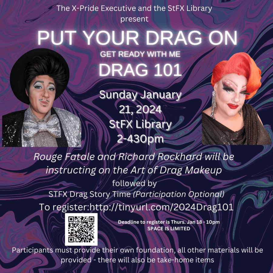Promotional poster for Library and XPride event Drag 101:  Get Ready with me. 