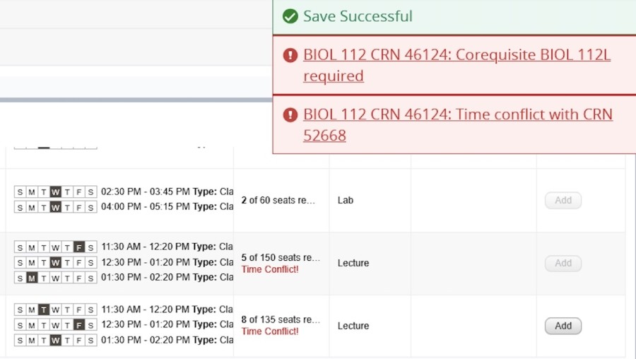 Time conflict error