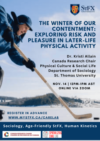 Poster for event "The Winter of Our Contentment: Exploring Risk and Pleasure in Later-Life Physical Activity"