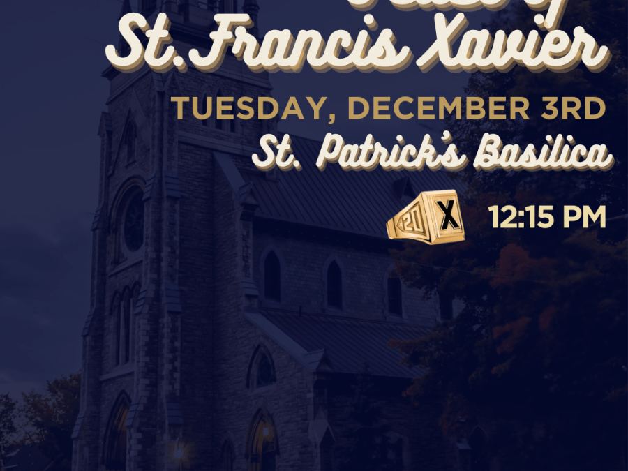 Promotional graphic for Feast of St. Francis Xavier Mass in Ottawa