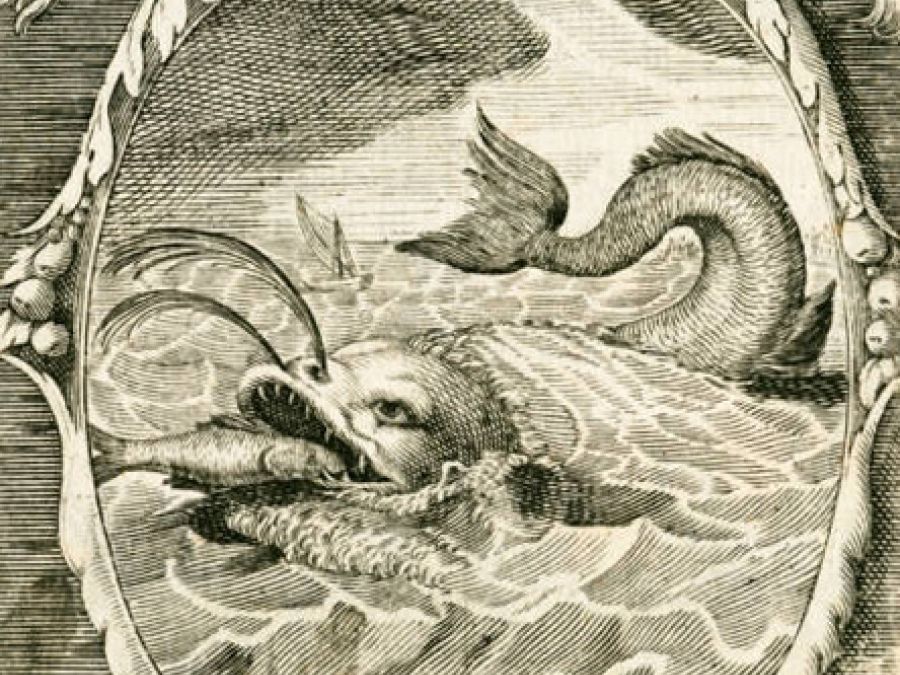 Image: "Minor Esca maiories" ["the big eat the small], a large fish eating a small fish