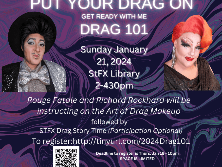 Promotional poster for Library and XPride event Drag 101:  Get Ready with me. 
