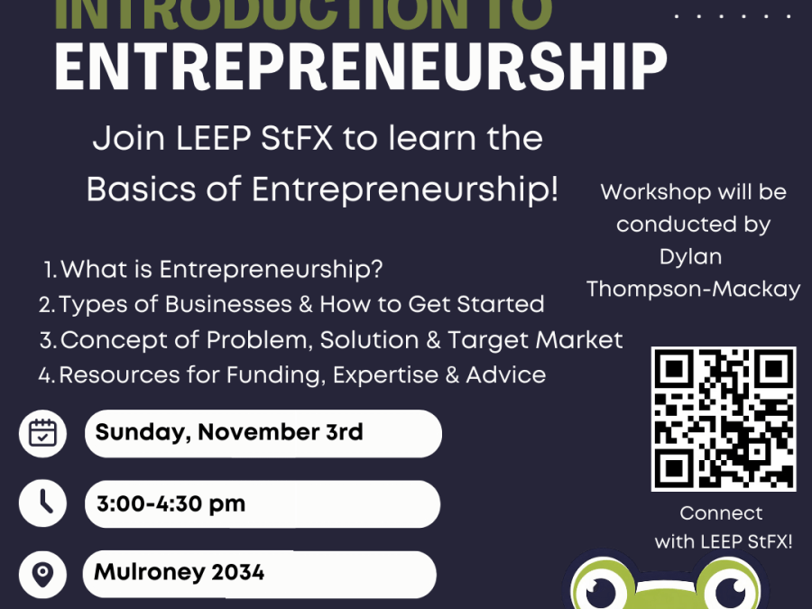 LEEP StFX Introduction to Entrepreneurship Workshop poster