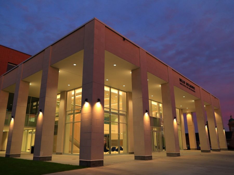 View of the Mulroney Building at night