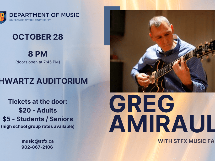 GREG AMIRAULT in concert October 28, 2024 @ 8pm in the Schwartz Auditorium