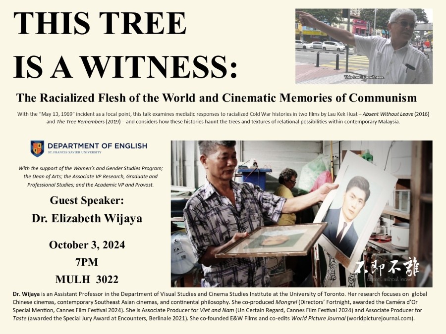 October 3, 2024 @ 7pm in MULH 3022: Guest Speaker, Dr. Elizabeth Wijaya