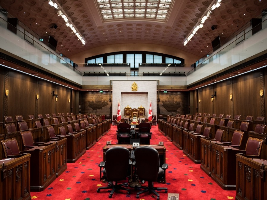 Interior of the Canadian Senate chamber.