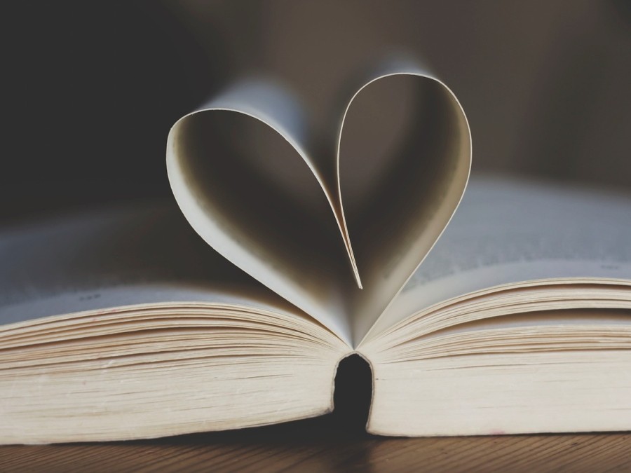 Open book with pages folded in the shape of a heart