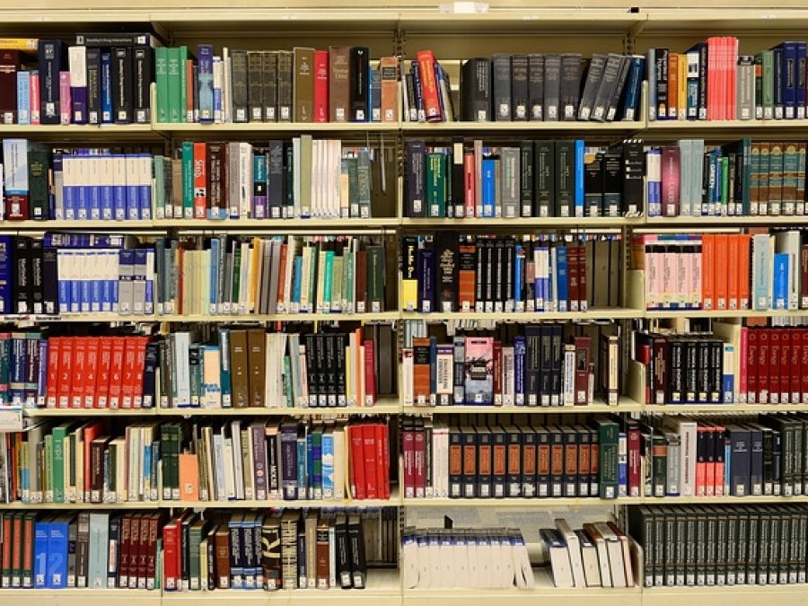 Shelves of library books