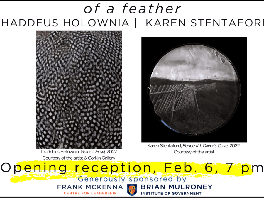 of a feather opening reception banner